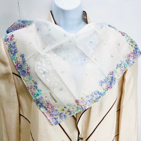 (2) New Renoma Miniscarf/ handkerchiefs 17"  white pink floral cotton made (12) - Picture 2 of 7